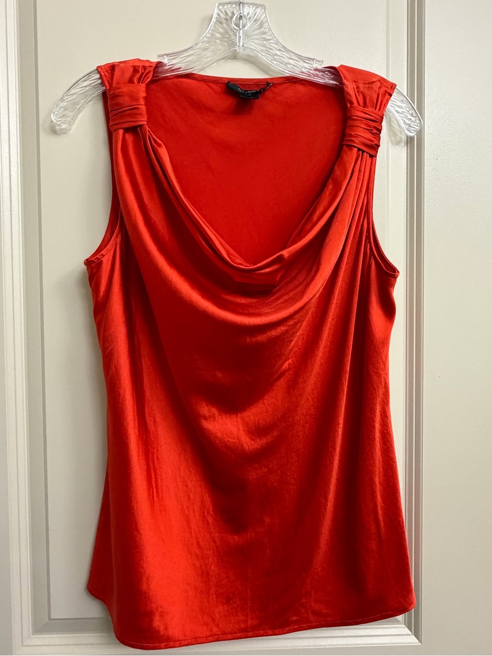 St. John Silk Sleeveless Draped Cowl Neck Camisole - Red